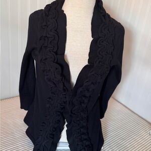 Red Black Women's Cardigan with Ruffle Detail